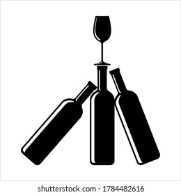 Bottle Of Wine And Glass Vector Art Illustration