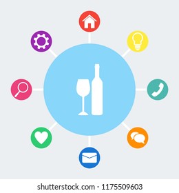 A bottle of wine and a glass vector icon.