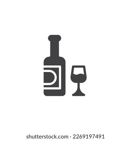 Bottle wine and glass vector icon. filled flat sign for mobile concept and web design. Wineglass and bottle glyph icon. Symbol, logo illustration. Vector graphics
