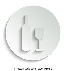 Bottle of wine and glass - vector icon with shadow on a round button