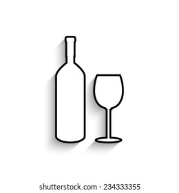 Bottle of wine and glass - vector icon with shadow