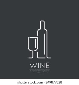 Bottle of wine with a glass. Vector icon.