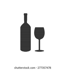 Bottle of wine and glass  - vector icon