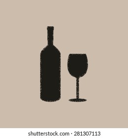 Bottle of wine and glass - vector icon