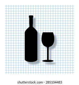 Bottle of wine and glass - vector icon with shadow