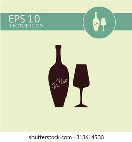 A bottle of wine and a glass vector icon.