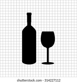 Bottle of wine and glass  - vector icon