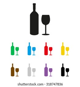 Bottle of wine and glass  - vector icon