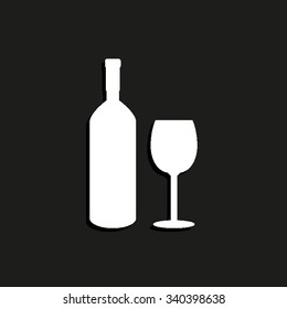 Bottle of wine and glass - vector icon