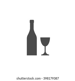 Bottle if wine and a glass. Vector icon grey
