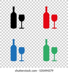 Bottle of wine and  glass - vector icon