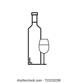 Bottle of wine and a glass vector icon isolated on white background. Vector illustration. EPS10.