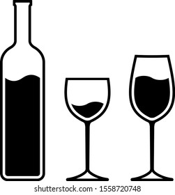 Botella De Ilustración Del Vector De Vino Y Vidrio