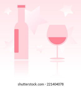 Bottle of wine and glass. Vector illustration.