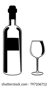 Bottle of wine and glass. Vector illustration. Isolated.