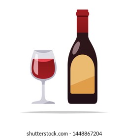 Bottle of wine and glass vector isolated illustration