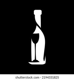 Bottle of Wine and Glass of Wine Vector Logo Concept.