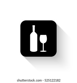 Bottle of wine and glass - white vector  icon with shadow