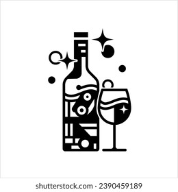 Bottle Of Wine And Glass, Wineglass Glassware Vector Art Illustration