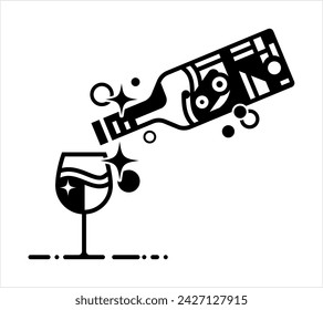Bottle Of Wine And Glass, Wineglass Glassware Vector Art Illustration