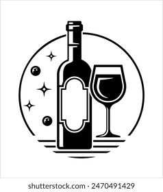 Bottle Of Wine And Glass, Wineglass Glassware Vector Art Illustration