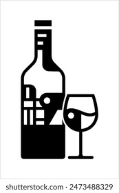 Bottle Of Wine And Glass, Wineglass Glassware Vector Art Illustration