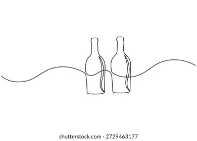 Garrafa e copos de vinho contínuos uma linha desenho contorno minimalista
