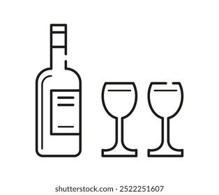 Bottle of wine with glasses icon.