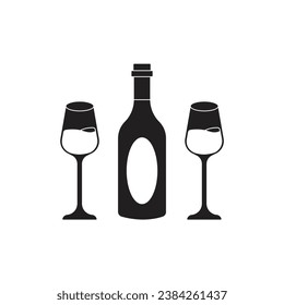 Botella De Vino Y Vidrio Diseño Vector Icono.