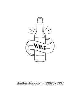 Bottle wine grape logo line 