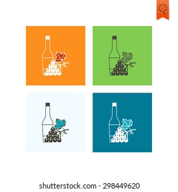 Bottle of Wine and Grapes. Single Flat Autumn Icon . Simple and Minimalistic Style. Vector