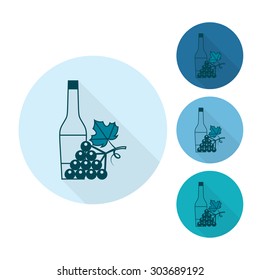 Bottle of Wine and Grapes. Single Flat Autumn Icon . Simple and Minimalistic Style. Vector