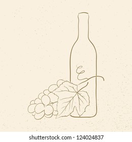 bottle of wine and grapes, vector illustration