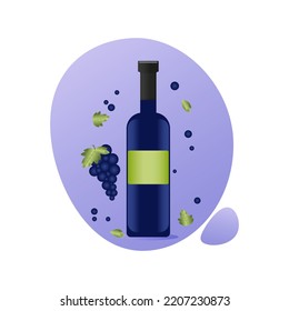 Flasche Wein mit Weintrauben. Vektorgrafik