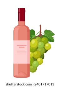 Bottle of wine with grapes. Winery. Vector illustration