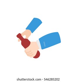 Bottle of wine in hand. Open and pour wine