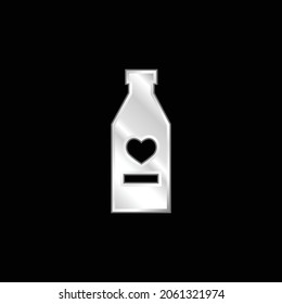 Bottle Of Wine With Heart silver plated metallic icon