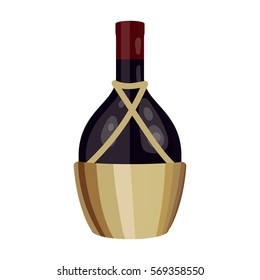 Bottle of wine icon in cartoon style isolated on white background. Wine production symbol stock vector illustration.