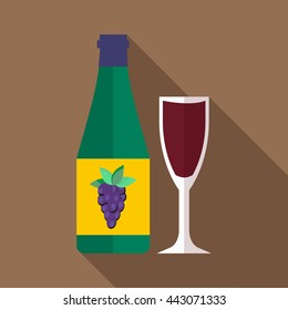 Bottle of wine icon in flat style with long shadow. Wine tasting symbol