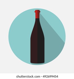A bottle of wine icon. A bottle of wine on a blue round background.