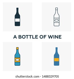 Bottle Of Wine icon set. Four elements in diferent styles from bar and restaurant icons collection. Creative bottle of wine icons filled, outline, colored and flat symbols.