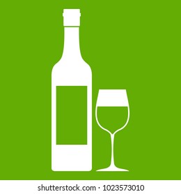 Bottle of wine icon white isolated on green background. Vector illustration
