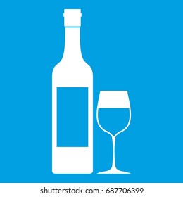 Bottle of wine icon white isolated on blue background vector illustration
