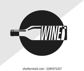 A bottle of wine. An illustration template with a bottle of wine in a circle for a wine list, logo, sticker, brand or label. Icon for websites and applications. Flat style