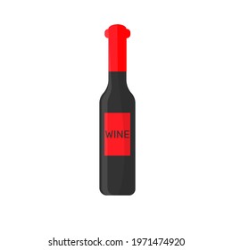 A bottle of wine isolated on white background. Red wine. Dark Bottle. Modern Vector Illustration. Social Media Ads.

