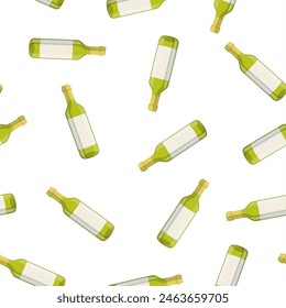 bottle of wine isolated on white background. Seamless Repeat Pattern Background. Vector illustration in flat style For web, info graphics.