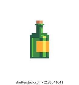Bottle Of Wine. Isolated Vector Illustration. Pixel Art Style. 8-bit Sprite. Old School Computer Graphic Style.