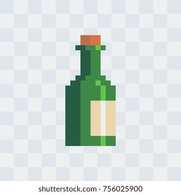 Bottle of wine. Isolated vector illustration. Pixel art style. 8-bit sprite. Old school computer graphic style.