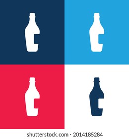 Bottle Of Wine With Label blue and red four color minimal icon set