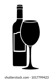 Bottle of wine with label and wineglass vector icon, logo, sign, emblem, silhouette isolated on white background
